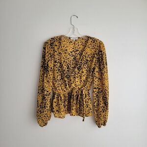 SAGE & CITRUS Yellow Faux Wrap Spotted Dot Top